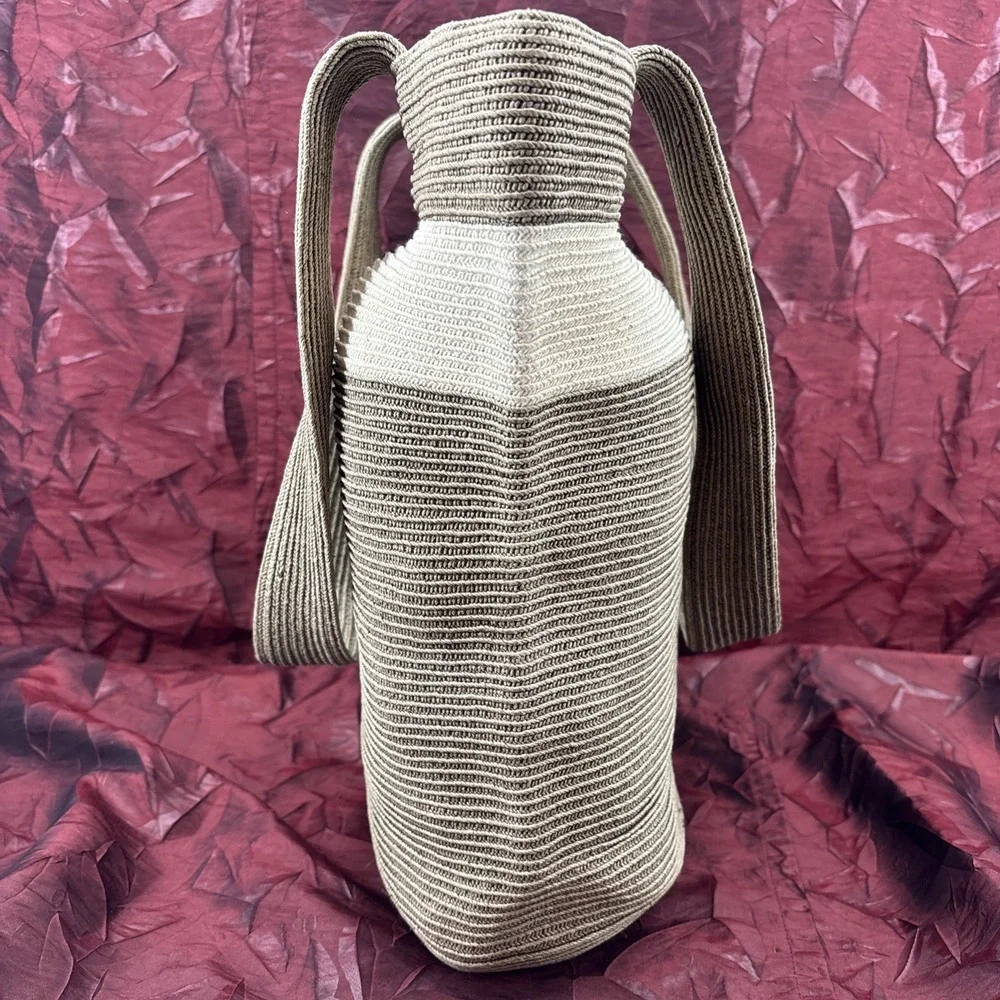 Ann Taylor‎ LOFT Woven Crochet Hobo Bucket Bag Tote Neutral Stripe Shoulder Bag